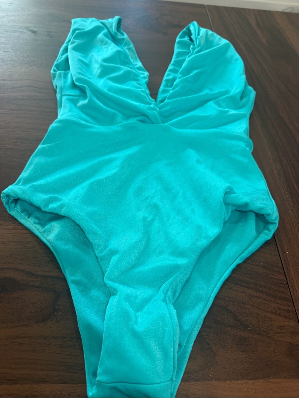 Plunging V-Neck One-Piece Swimsuit in Turquoise